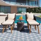 5-Piece Rope Patio Conversation Set with Wicker Bar Table and Cushions