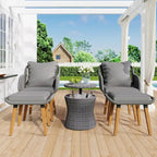5-Piece Rope Patio Conversation Set with Wicker Bar Table and Cushions