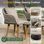 5-Piece Rope Patio Conversation Set with Wicker Bar Table and Cushions