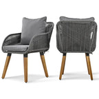 5-Piece Rope Patio Conversation Set with Wicker Bar Table and Cushions