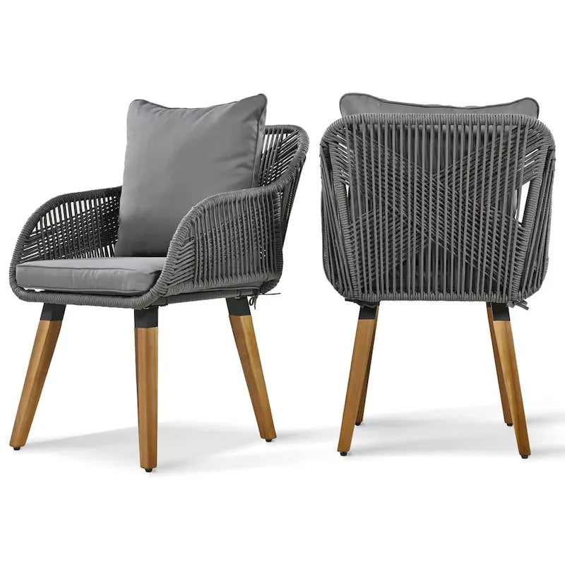 5-Piece Rope Patio Conversation Set with Wicker Bar Table and Cushions