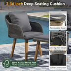 5-Piece Rope Patio Conversation Set with Wicker Bar Table and Cushions