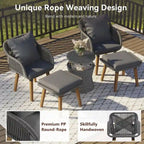 5-Piece Rope Patio Conversation Set with Wicker Bar Table and Cushions