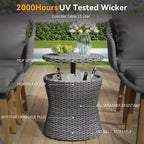 5-Piece Rope Patio Conversation Set with Wicker Bar Table and Cushions