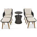 5-Piece Rope Patio Conversation Set with Wicker Bar Table and Cushions