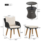 5-Piece Rope Patio Conversation Set with Wicker Bar Table and Cushions