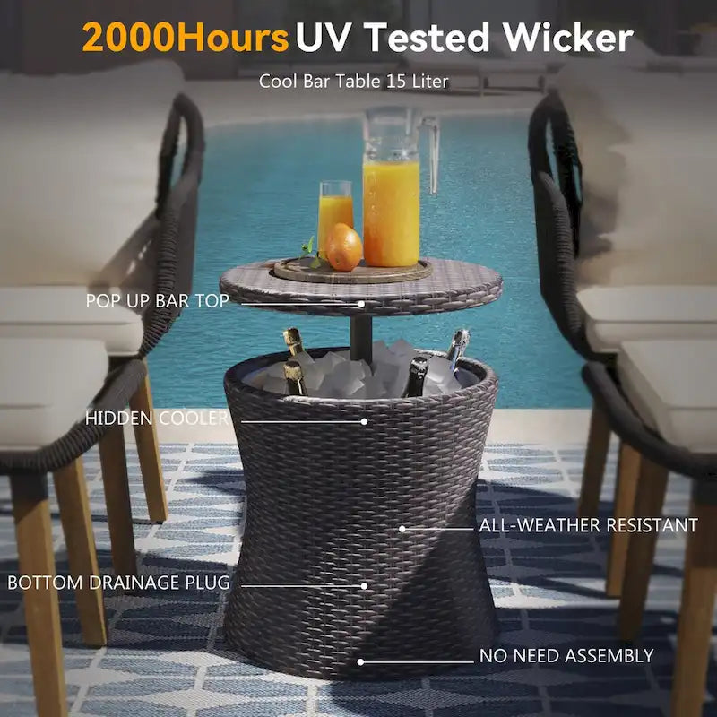 5-Piece Rope Patio Conversation Set with Wicker Bar Table and Cushions
