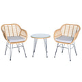 3 Pieces Outdoor Rattan Chair Conversation Sets with Glass Top Table