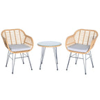 3 Pieces Outdoor Rattan Chair Conversation Sets with Glass Top Table