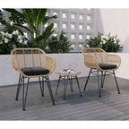 3 Pieces Outdoor Rattan Chair Conversation Sets with Glass Top Table