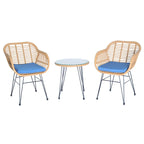 3 Pieces Outdoor Rattan Chair Conversation Sets with Glass Top Table