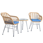 3 Pieces Outdoor Rattan Chair Conversation Sets with Glass Top Table