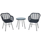 3 Pieces Outdoor Rattan Chair Conversation Sets with Glass Top Table