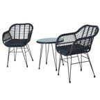 3 Pieces Outdoor Rattan Chair Conversation Sets with Glass Top Table