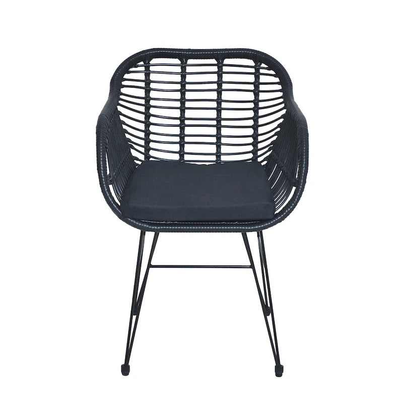 3 Pieces Outdoor Rattan Chair Conversation Sets with Glass Top Table