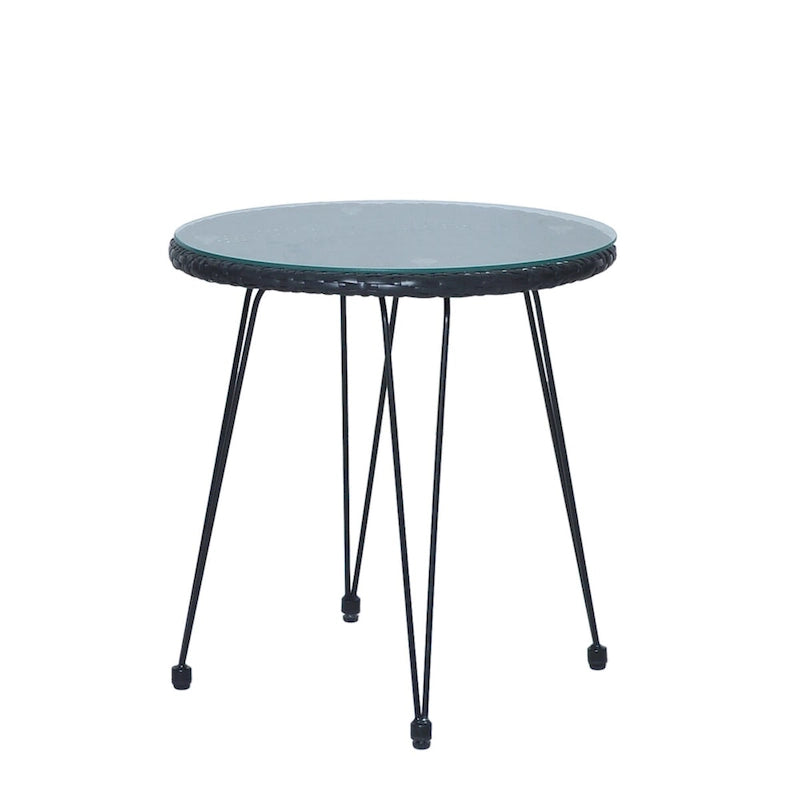 3 Pieces Outdoor Rattan Chair Conversation Sets with Glass Top Table