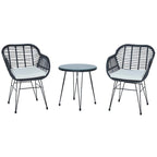 3 Pieces Outdoor Rattan Chair Conversation Sets with Glass Top Table