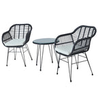 3 Pieces Outdoor Rattan Chair Conversation Sets with Glass Top Table