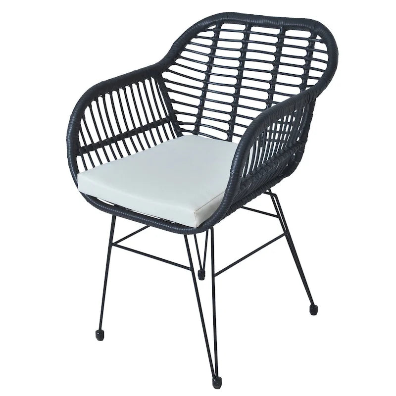 3 Pieces Outdoor Rattan Chair Conversation Sets with Glass Top Table