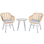 3 Pieces Outdoor Rattan Chair Conversation Sets with Glass Top Table