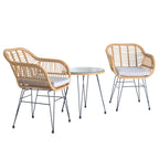 3 Pieces Outdoor Rattan Chair Conversation Sets with Glass Top Table