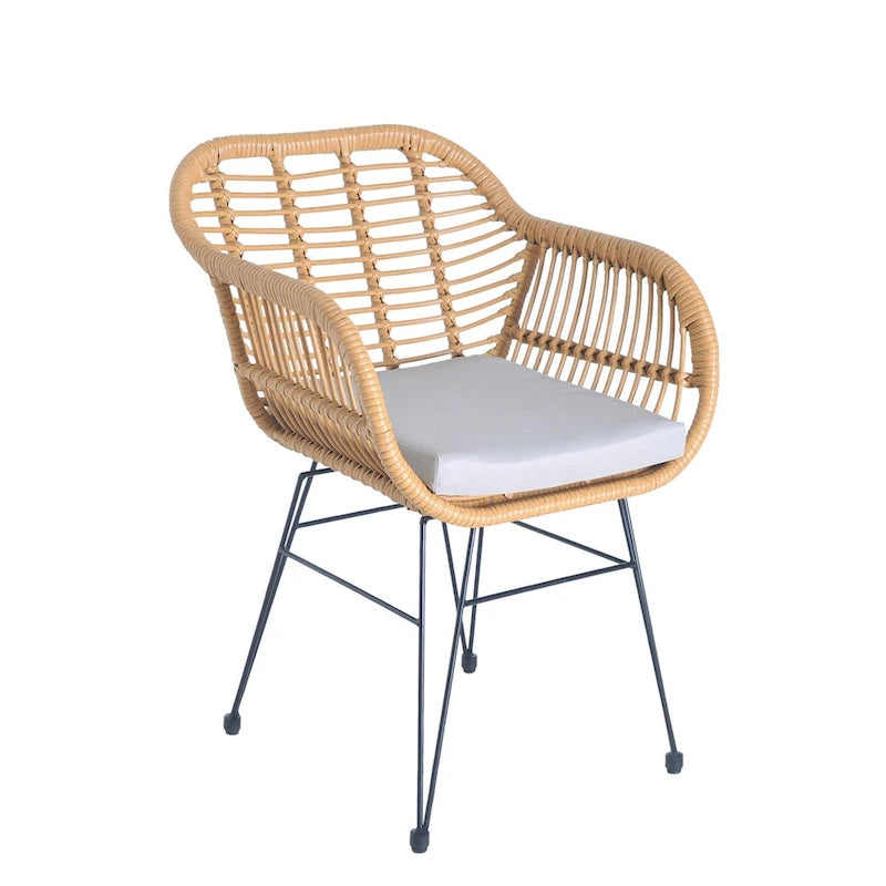 3 Pieces Outdoor Rattan Chair Conversation Sets with Glass Top Table