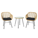 3 Pieces Outdoor Rattan Chair Conversation Sets with Glass Top Table