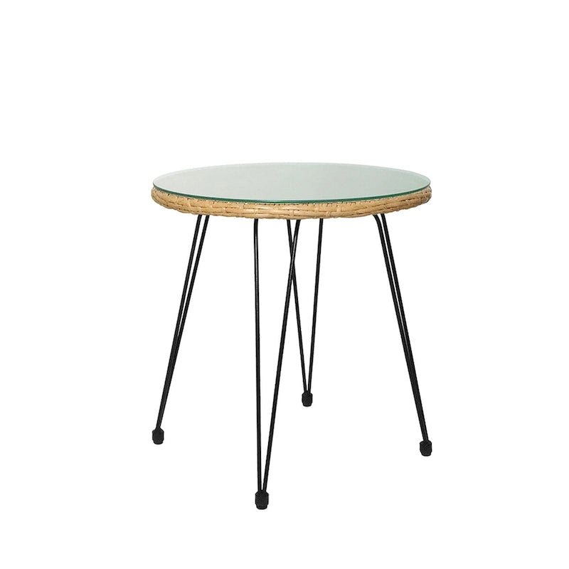3 Pieces Outdoor Rattan Chair Conversation Sets with Glass Top Table