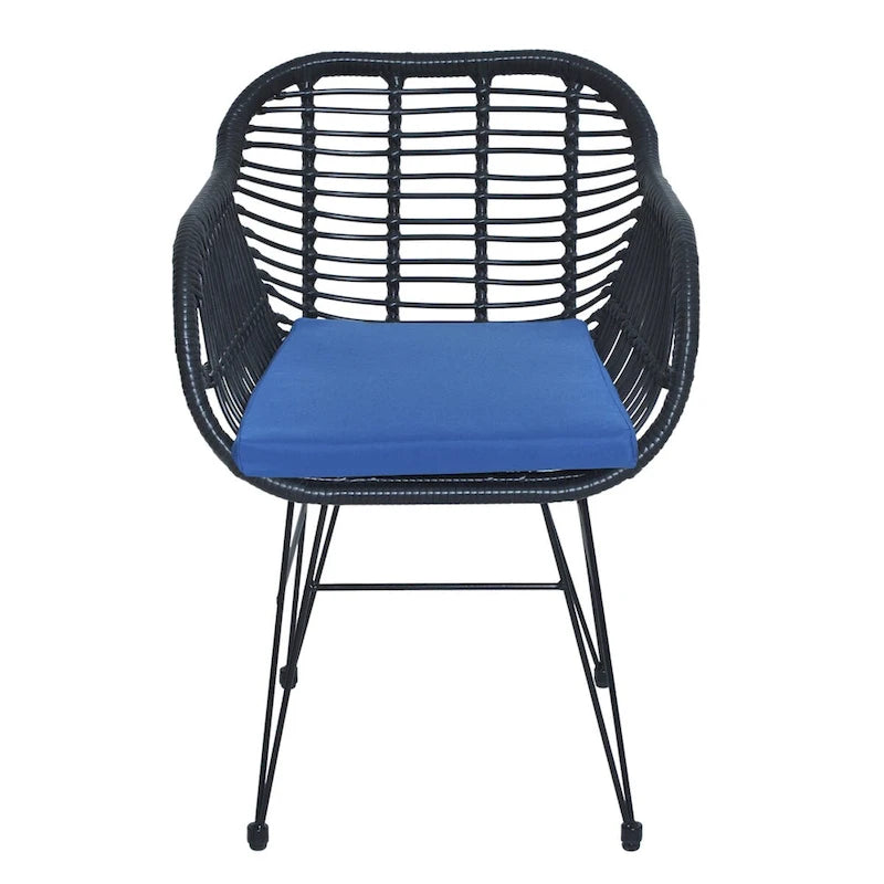 3 Pieces Outdoor Rattan Chair Conversation Sets with Glass Top Table