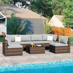 Patio Watcher Morden Outdoor 7-Piece Rattan Wicker Sectional Set Suit for Backyard
