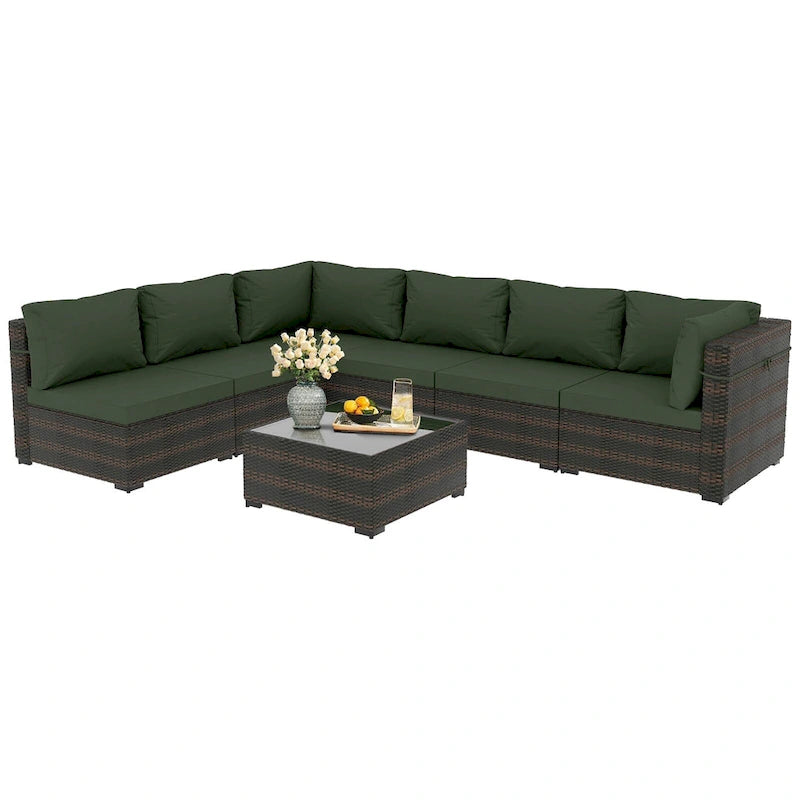 Patio Watcher Morden Outdoor 7-Piece Rattan Wicker Sectional Set Suit for Backyard