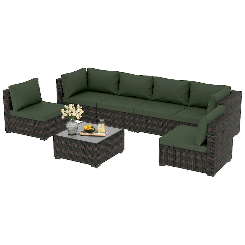 Patio Watcher Morden Outdoor 7-Piece Rattan Wicker Sectional Set Suit for Backyard