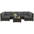 Patio Watcher Morden Outdoor 7-Piece Rattan Wicker Sectional Set Suit for Backyard