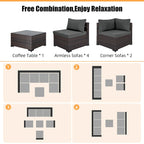 Patio Watcher Morden Outdoor 7-Piece Rattan Wicker Sectional Set Suit for Backyard