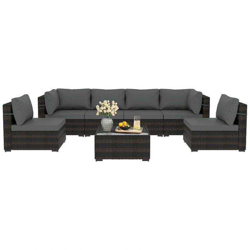 Patio Watcher Morden Outdoor 7-Piece Rattan Wicker Sectional Set Suit for Backyard