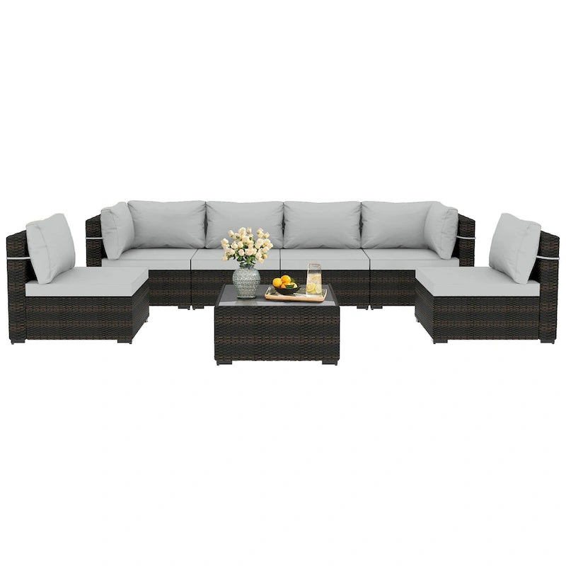 Patio Watcher Morden Outdoor 7-Piece Rattan Wicker Sectional Set Suit for Backyard