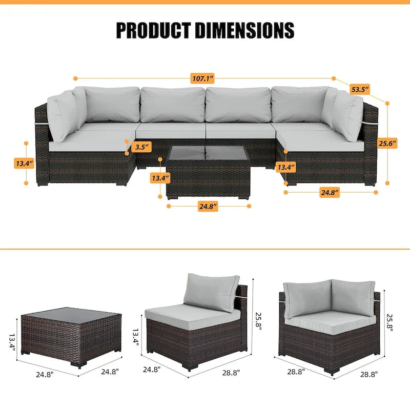 Patio Watcher Morden Outdoor 7-Piece Rattan Wicker Sectional Set Suit for Backyard