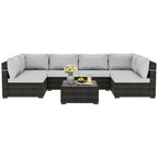 Patio Watcher Morden Outdoor 7-Piece Rattan Wicker Sectional Set Suit for Backyard