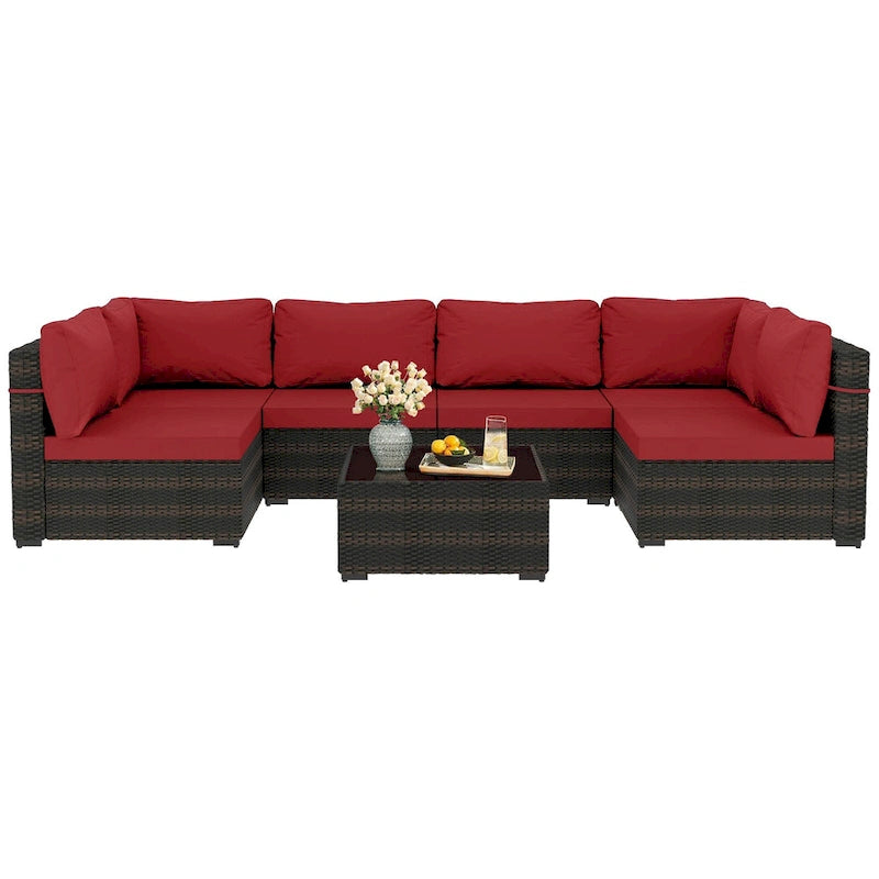 Patio Watcher Morden Outdoor 7-Piece Rattan Wicker Sectional Set Suit for Backyard