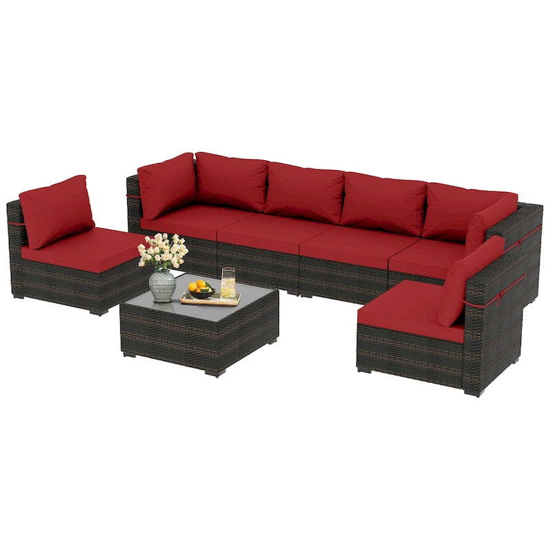 Patio Watcher Morden Outdoor 7-Piece Rattan Wicker Sectional Set Suit for Backyard