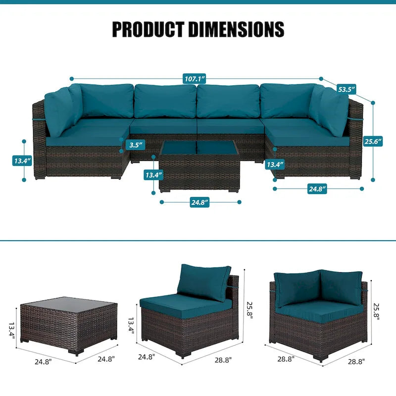 Patio Watcher Morden Outdoor 7-Piece Rattan Wicker Sectional Set Suit for Backyard