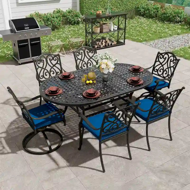 8 - Person Elliptical Outdoor Dining Set with Cushions