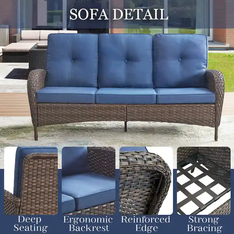 4 Piece Outdoor Sofa Swivel Chair with Table - Brown