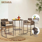 Outdoor 3PCS Wicker Bistro Set with Cushions