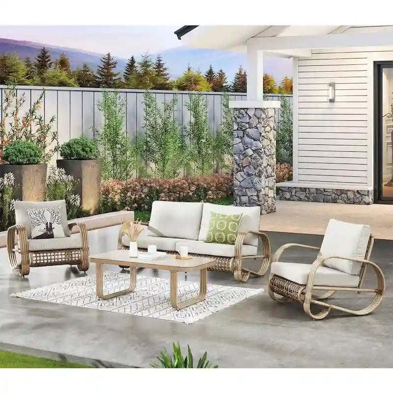4-Piece Outdoor Aluminum Cushioned Club sofa Set