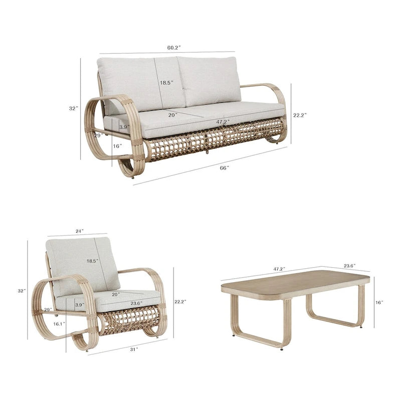 4-Piece Outdoor Aluminum Cushioned Club sofa Set