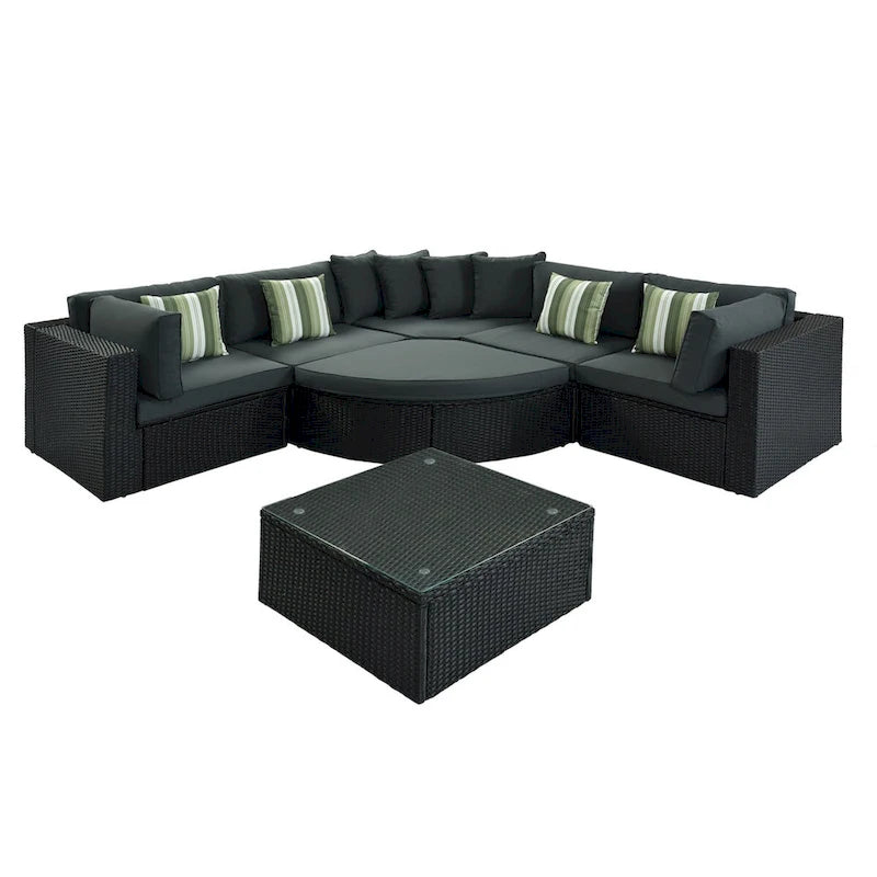 7-piece Outdoor Wicker Sofa Set, Rattan Sofa Lounger, With Colorful Pillows, Conversation Sofa, For Patio, Garden, Deck