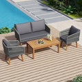 Mid-Century Modern 4-Piece Patio Set: Acacia Wood Loveseat, Chairs & Table