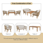 Mid-Century Modern 4-Piece Patio Set: Acacia Wood Loveseat, Chairs & Table