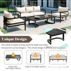4-Pieces U-Style Multi-Person Outdoor Steel Sofa Set, with Coffee Table and Cushion